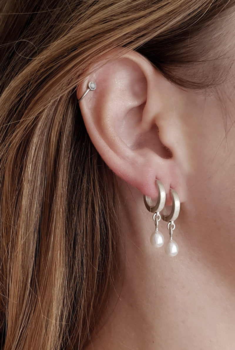 Pearl hoop earrings // Sterling silver