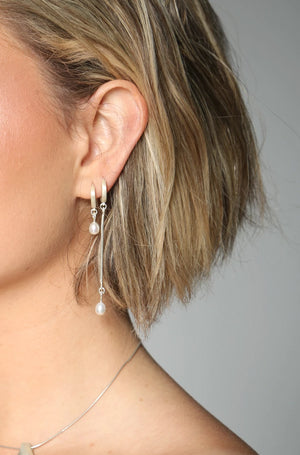 Asymmetrical pearl earrings // Sterling silver