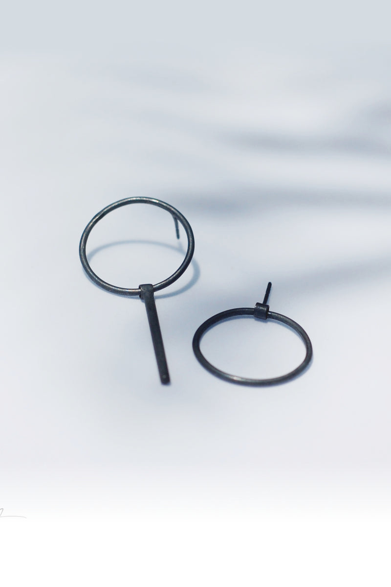 Asymmetrical pair of  hoops // Sterling Silver