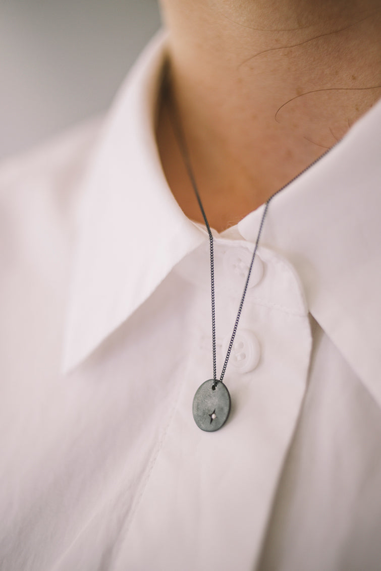 Disk necklace // Oxidized silver